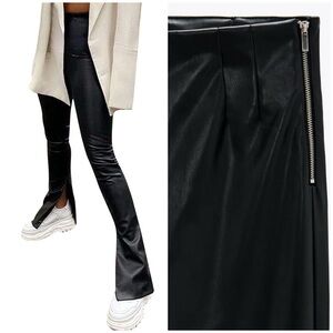 Zara Extra Long Faux Leather Leggings in Black Size M EUC